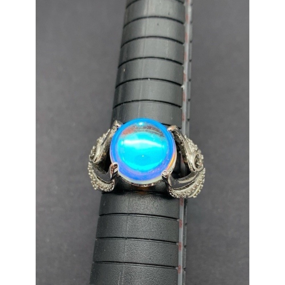 Silver Tone Iridescent Color Changing Faux Moon Stone Swan Angel Wings Ring 7.5 - Picture 6 of 6